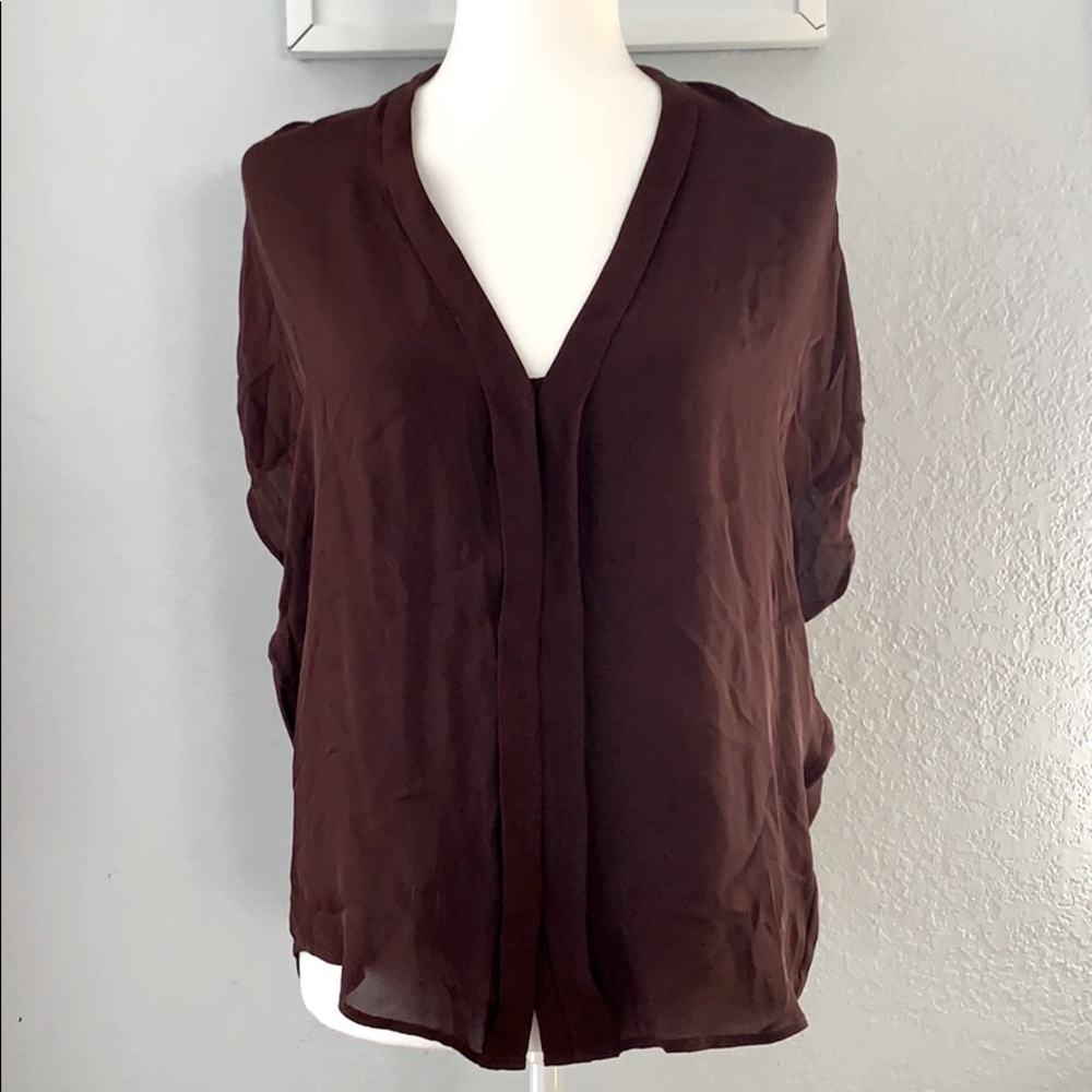 Vince Silk Burgundy V Neck Blouse Size XS